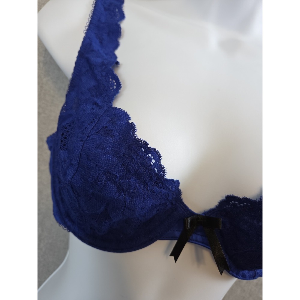 Victoria Secret Bra 36B Blue Lace Lined Underwire Style Vintage Retro Romantic